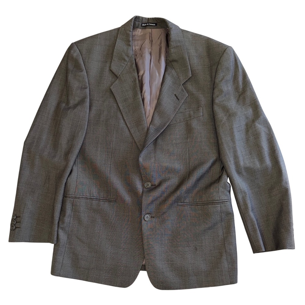 Yves Saint Laurent Vintage Worsted Wool Blazer Grey Herringbone Pinstripe Mens
